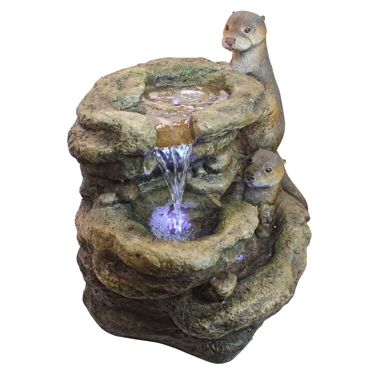 Bright Waters Otters Garden Fountain with Lights